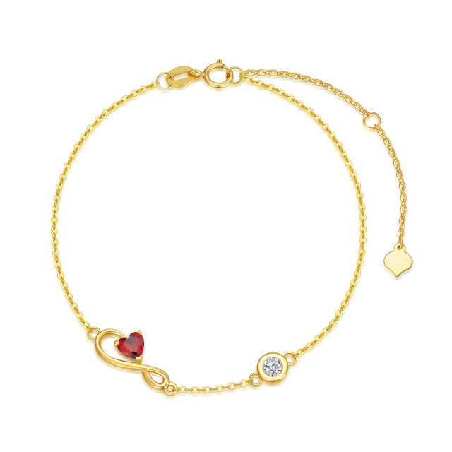 14K Gold Heart Shaped Cubic Zirconia Infinity Symbol Pendant Bracelet-0